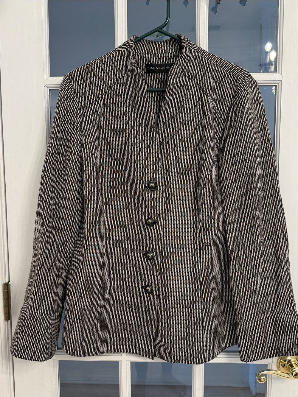 DANA BUCHMAN Women’s Black & Cream Textured Print Notched Collar Blazer Jacket